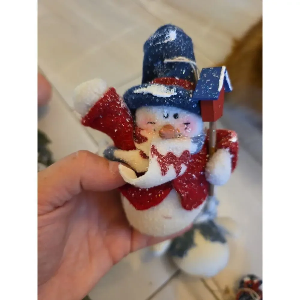 Stand Up Fuzzy Snowman Stuff‎ Animal Winter Holiday Decoration Lot Of 3